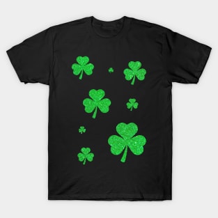 St Patricks Day, 3 Leaf Bright Green Faux Glitter Clovers T-Shirt